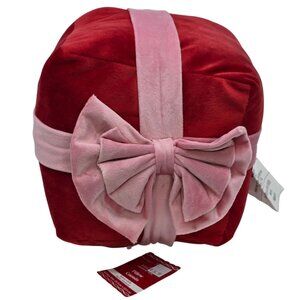 Ashland Red "Berry Jolly" Square Gift Throw Pillow Plush Velvet & Pink Bow NEW